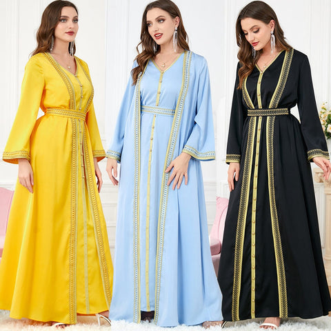 women wearing women's solid color fashion dress in black blue and yellow color