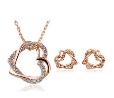 Yiwu Double Diamond Heart Necklace Earring Set