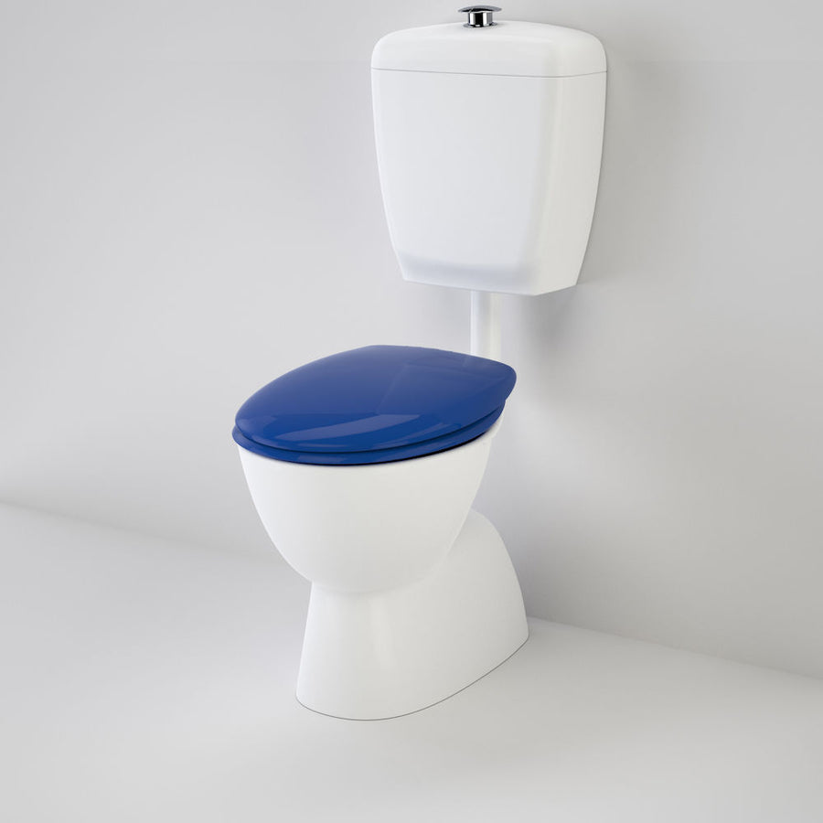 Caroma Care 400 Connector (S Trap) Suite with Backrest and Caravelle Care  Single Flap Seat - Sorrento Blue - 987900BSB –