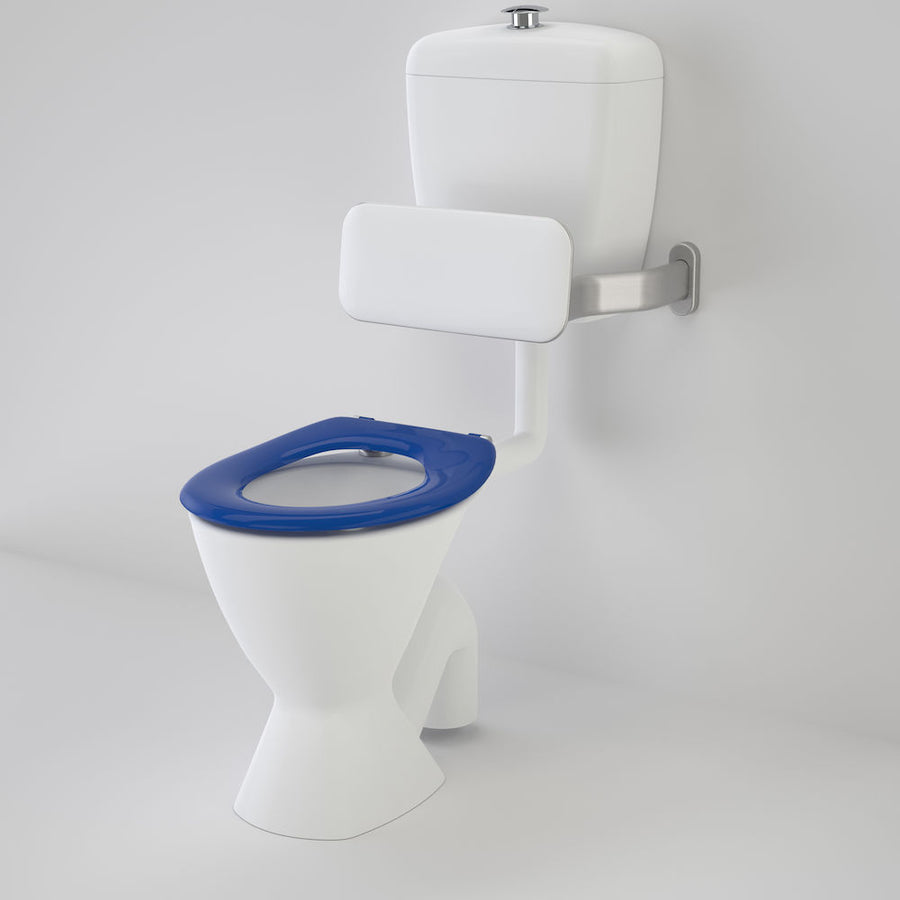 Caroma Care 400 Connector (S Trap) Suite with Backrest and Caravelle Care  Single Flap Seat - Sorrento Blue - 987900BSB –