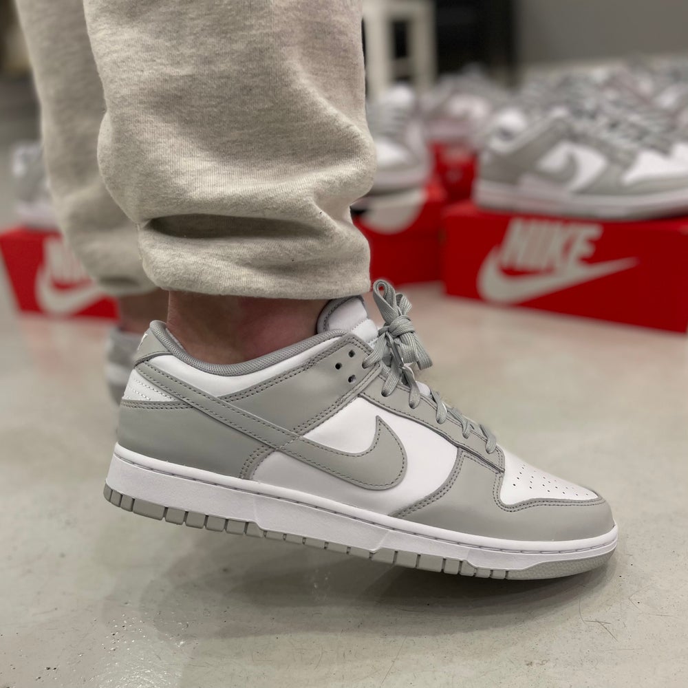 nike dunk low grey fog on feet