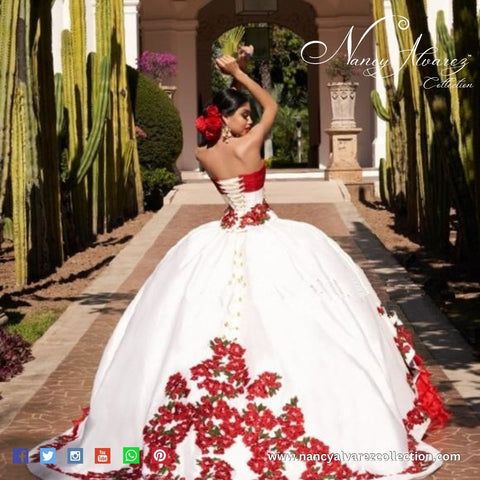 Women Dress Charro Quinceanera Dresses Long Sleeves Tulle Appliques Me –  Nancy Alvarez Collection