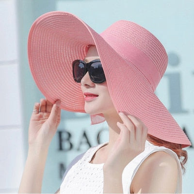 2023 Summer Hats for Women Wide Bongrace Women Straw Beach Hat Little Girl  Sun Cap Foldable Ladies Hats (Pink-c#c45, One Size)