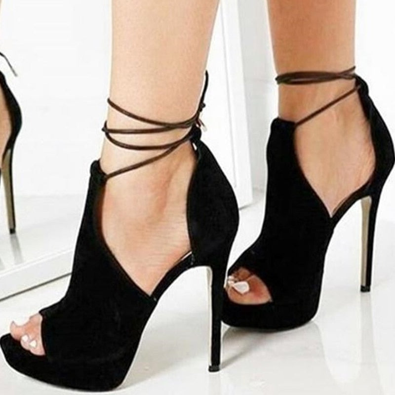 Clear Lace-Up Block Heel High Heel Women's Sandals Summer Fashion Plus Size  Peep-Toe Sandals - The Little Connection