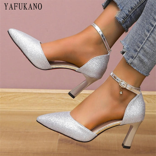 Women Heels Pointed Toe Pumps Woman Ankle Strap High Heel Shoes Black –  Nantli's - Online Store