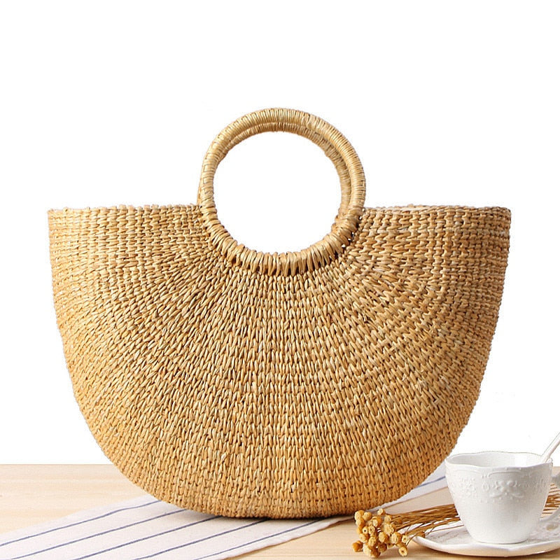 Women's Straw Handbag Flower Woven Summer Beach Messenger Tote Bag