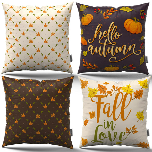 Decorx 18 inch x 18 inch Decorative Fall Pillow Covers Set of 4 Farmhouse Pumpkin Truck Sunflowers Orange Decorative Throw Pillow Cover Cushions for