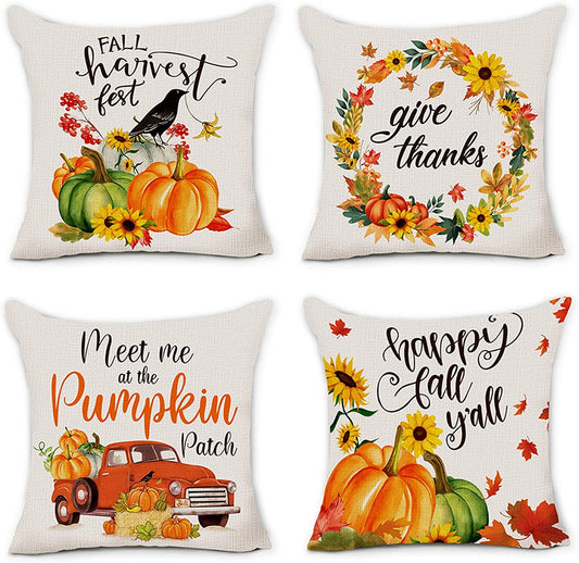 Fall Pillow Covers 18x18 Goodwill Set of 4 for Fall Decor Stripes Pumpkin  and Maple Leaves Gnones Outdoor Fall Pillows Decorative Throw Pillows  Farmhouse Thanksgiving Decorations 