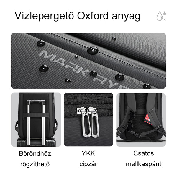 Mark Ryden Vanguard laptop hátizsák mellkaspánttal, vízlepergető anyagból, bőröndhöz rögzítő pánttal