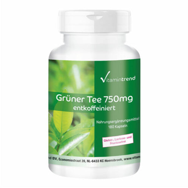 Grøn te - 750 mg pr. kapsel - høj dosis - vegansk - 180 kapsler