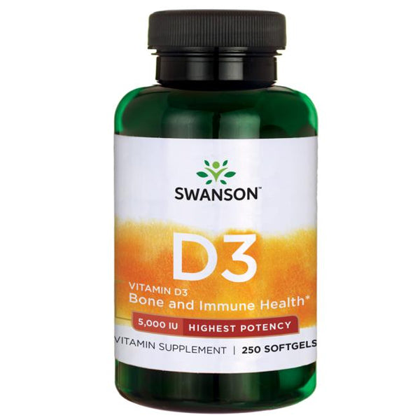 D3 Vitamin - højpotent 5000 IU (125 mcg)  250 softgel kapsler