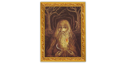 Merlin occult painting in gold frame