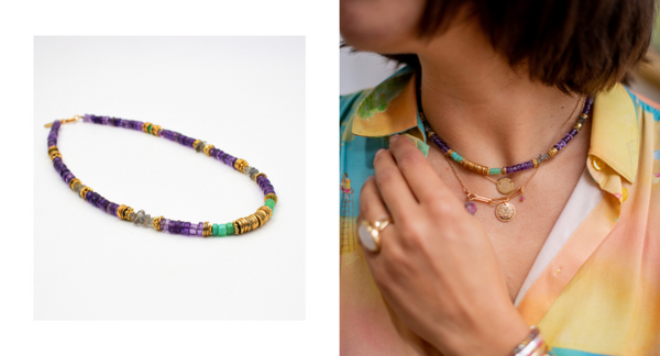 The amethyst heishi necklace worn on Eve
