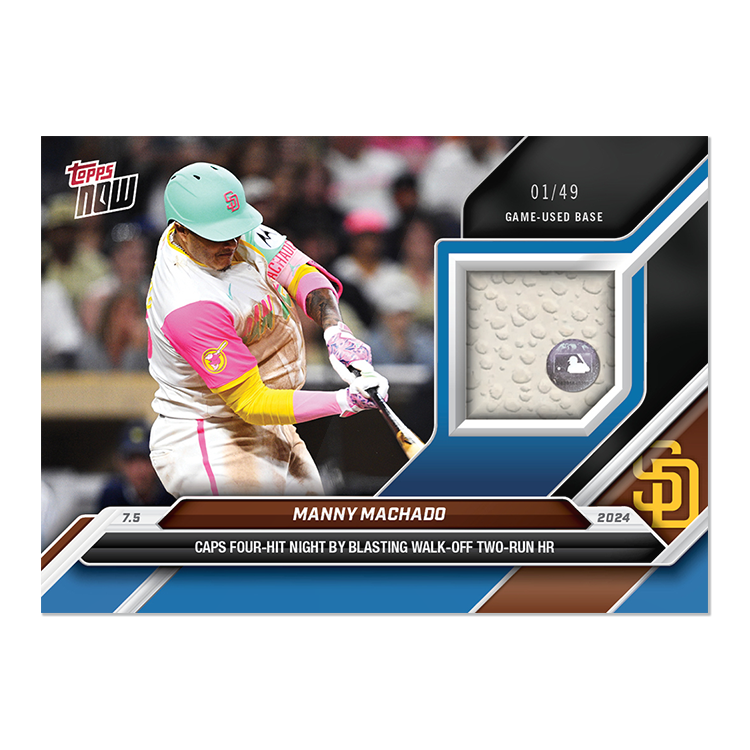 Game-used Base Relic # to 75 or Lower - Manny Machado - 2024 MLB TOPPS  NOW® Card 385