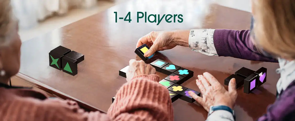 senior playing match the shapes game for improved mental clarity