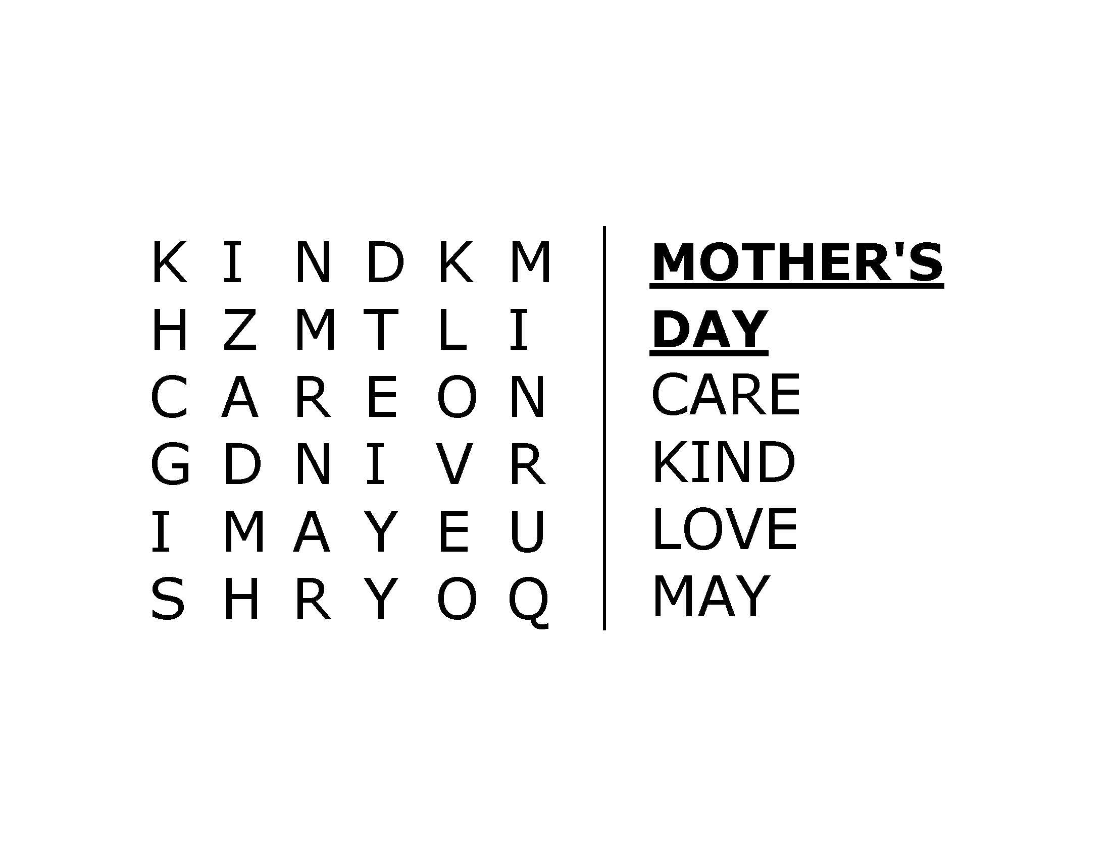 Mothers Day Holiday Word Search Activity for Dementia and Alzheimers Patients