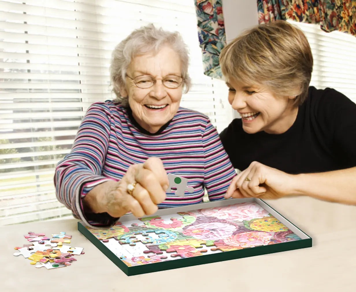 elderly woman doing cupcake puzzle