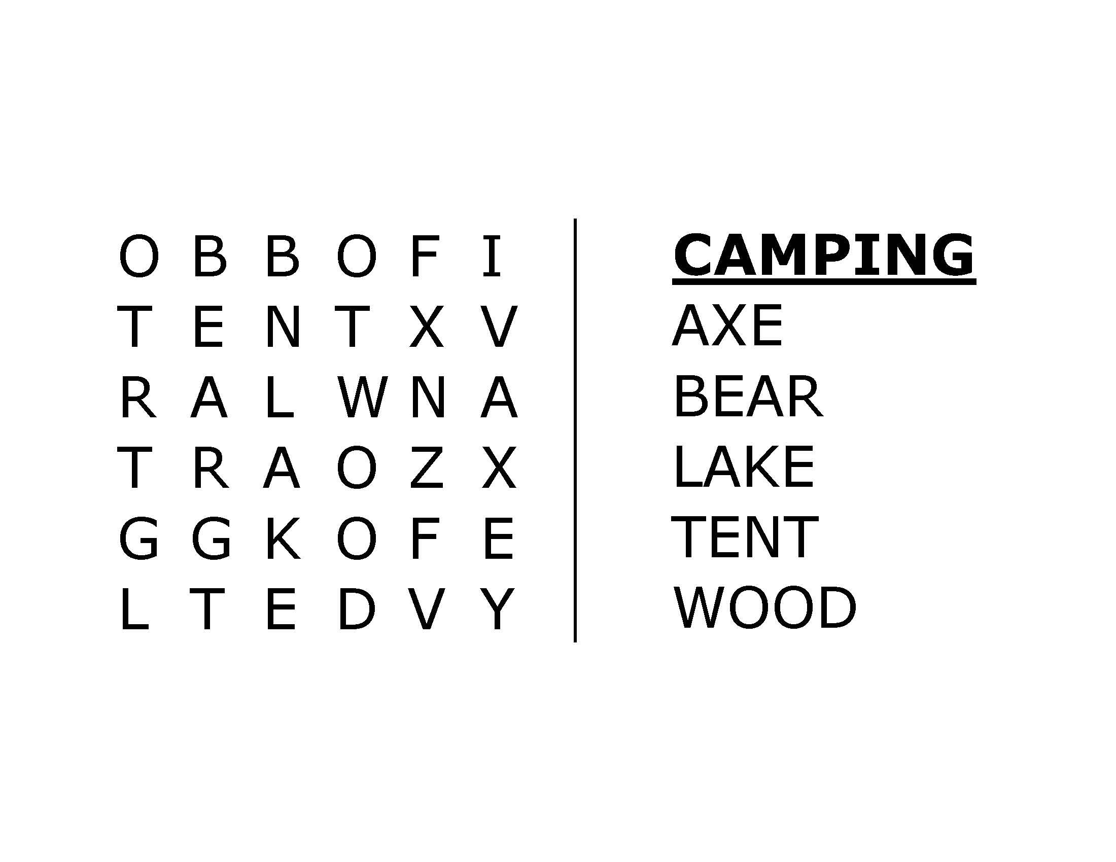Camping Word Search Activity for Dementia and Alzheimers Patients