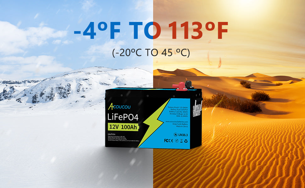 Acoucou LiFePO4 batteries can work between -20 ℃ and 45 ℃.