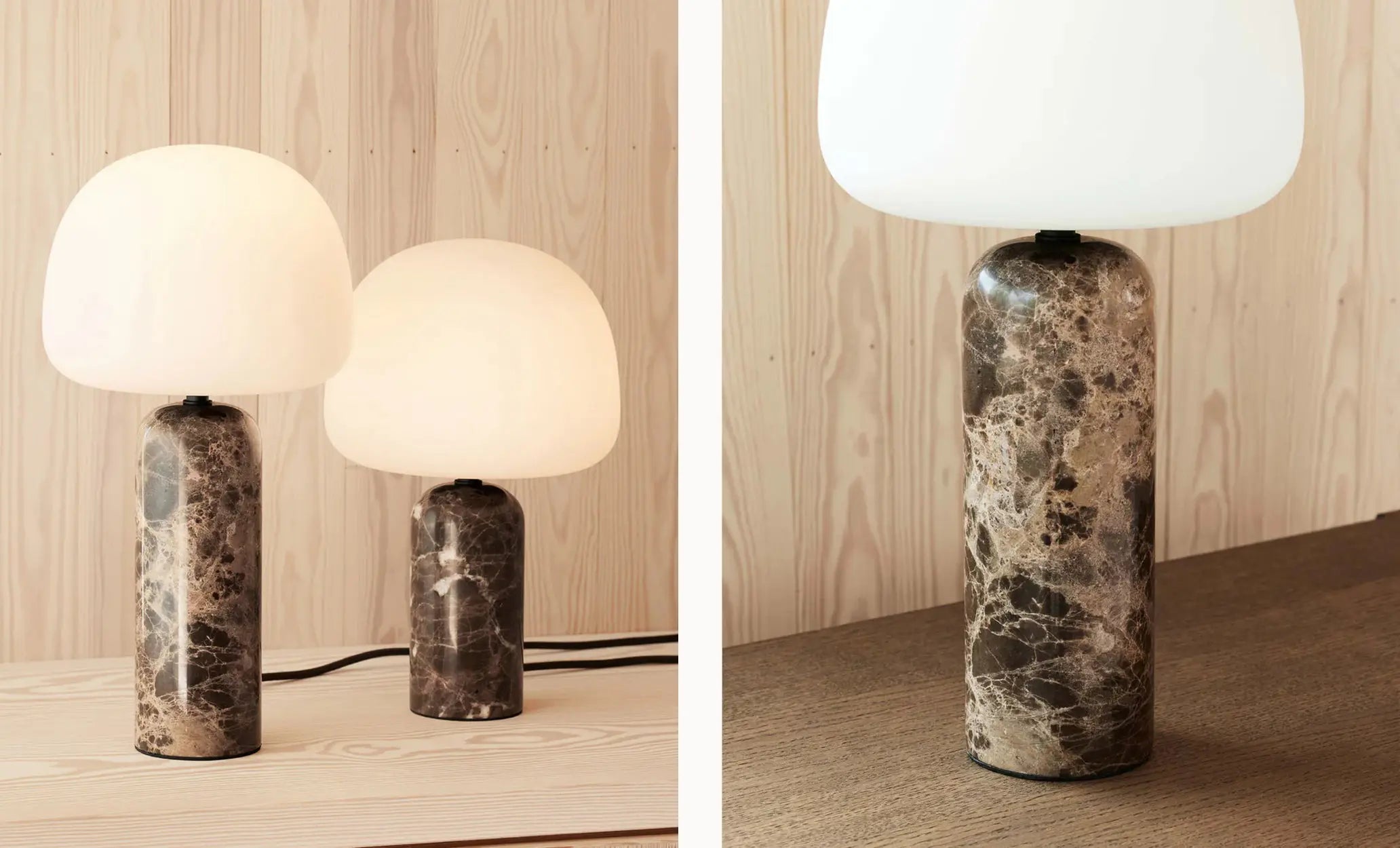 Kin Table Lamp, a part of our stone lighting collection featured marble base and glass shade | by Northern at Nook Collections