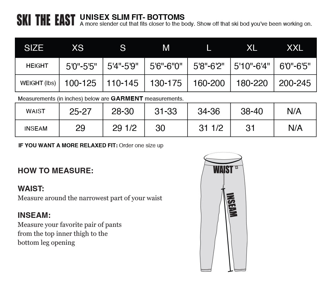 Fit Guide - Unisex - Slim - Pants - Ski The East