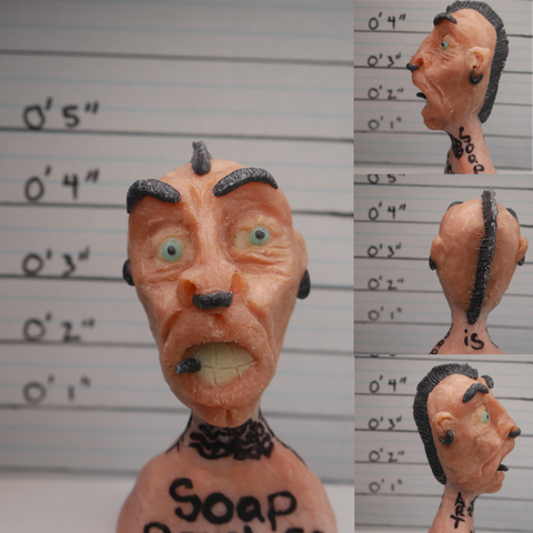 Soap Dough Sal a Soap Dough Co. character, created from soap dough and stage as a mug shot.