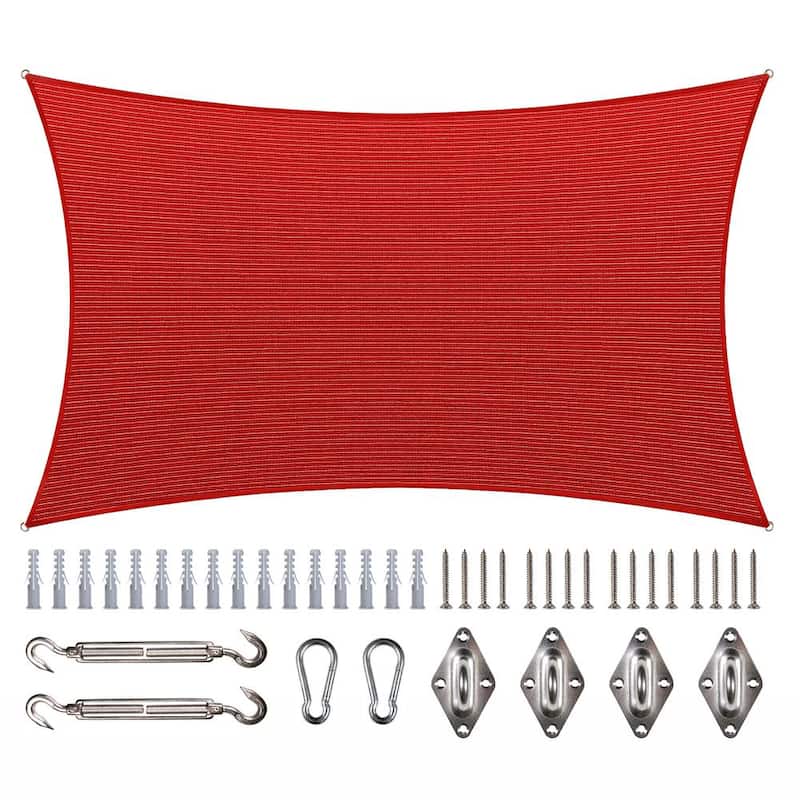 10 ft. x 13 ft. 190 GSM Red Rectangle Sun Shade Sail with Rectangle Kit