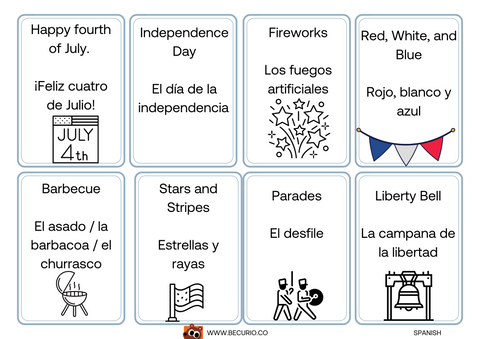 Spanish- English Bilingual July 4th Flash Card