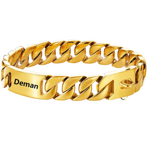 Personalized Wide Gold Chain Dog Collar - Reigns