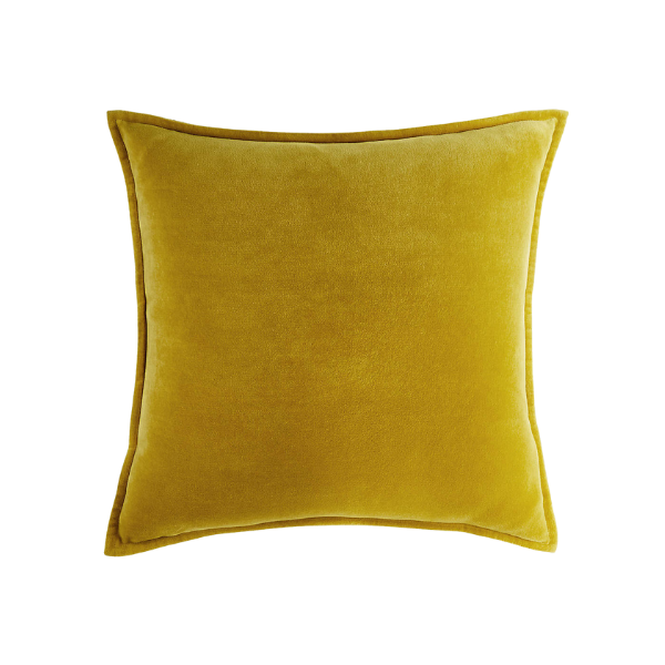 Crate & Barrel Ochre 20″x20″ Washed Cotton Velvet Throw Pillow Cover with Down-Alternative Insert