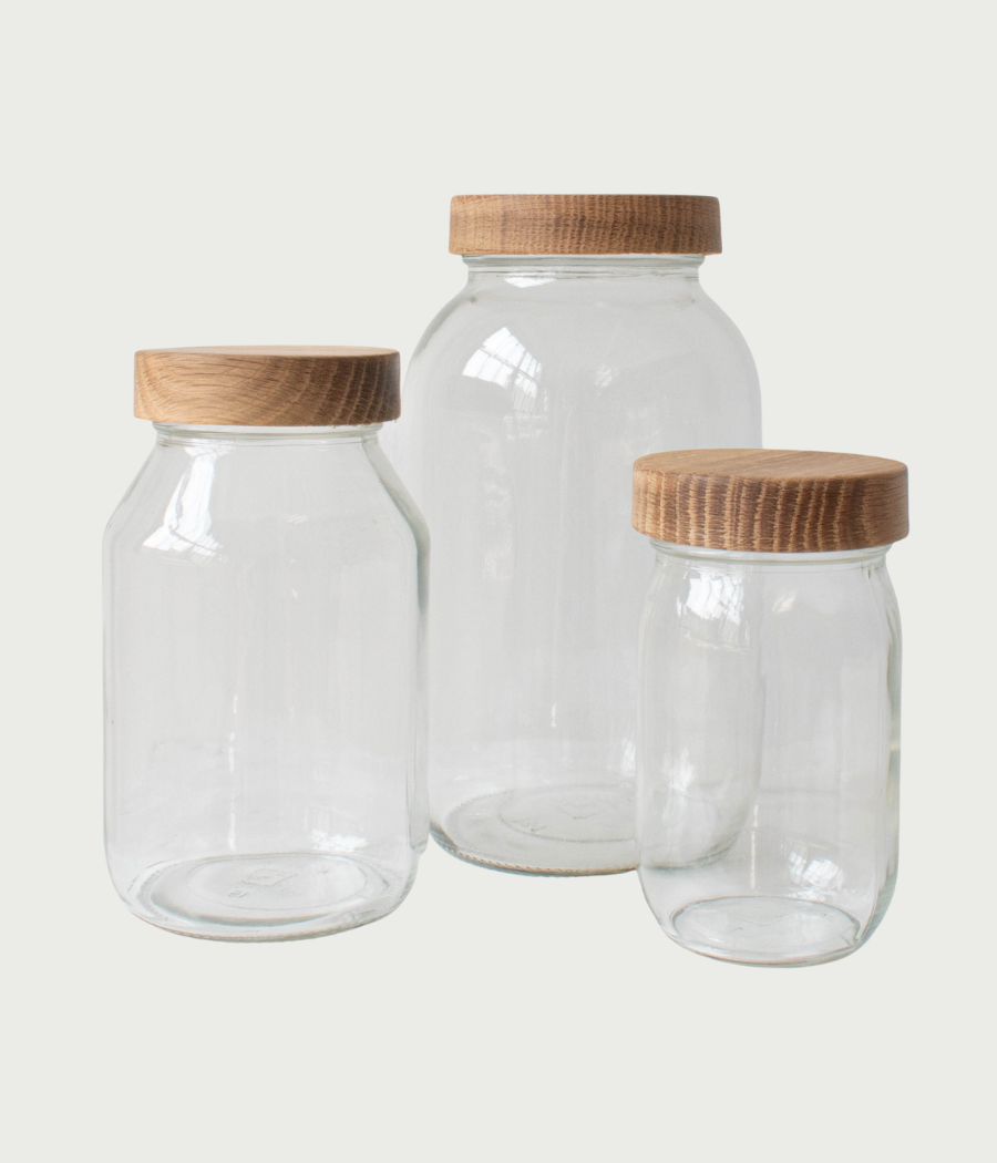 Glass Jars With Hand-Turned Walnut Wooden Lids