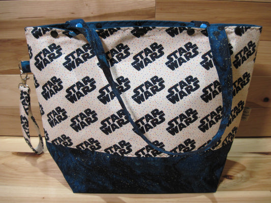 X-Large Star Wars w/ blue swirl sparkles, snaps & removable handles project bag