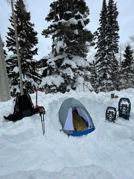 The Stone Glacier Sky Solus 1P Tent positioned in deep snow.