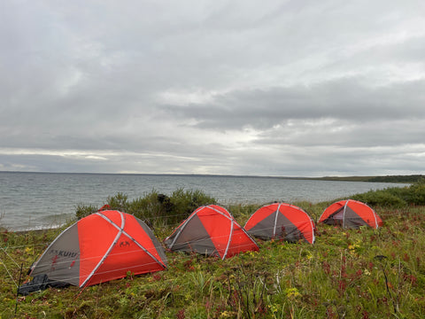 Alaska Tents on a Shoreline with Bear Fencing