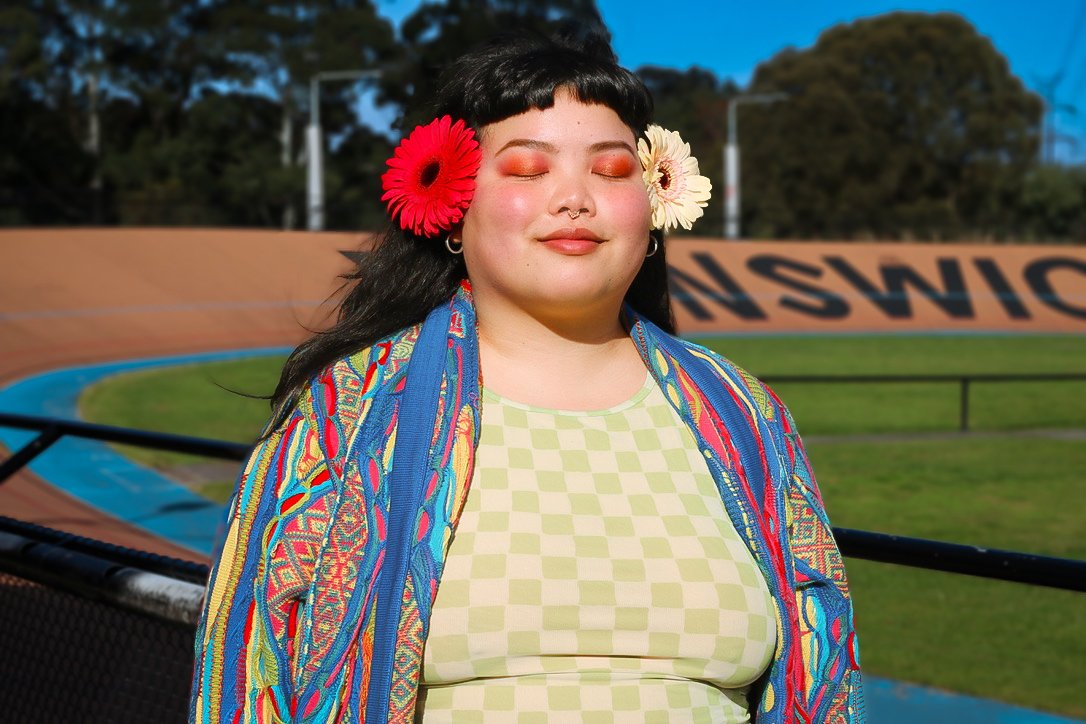 Nadia wears: Coogi cardigan, Emma Mulholland on Holiday check tank top, Suk Workwear pants. Photo by Hayley Hughes