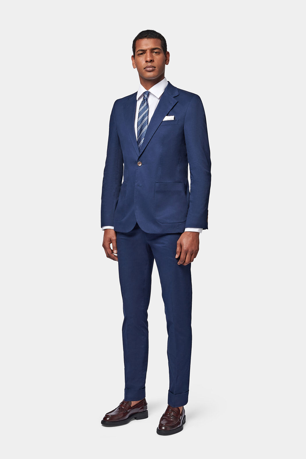 Contemporary Notched Lapel Suit Jacket in Navy Blue