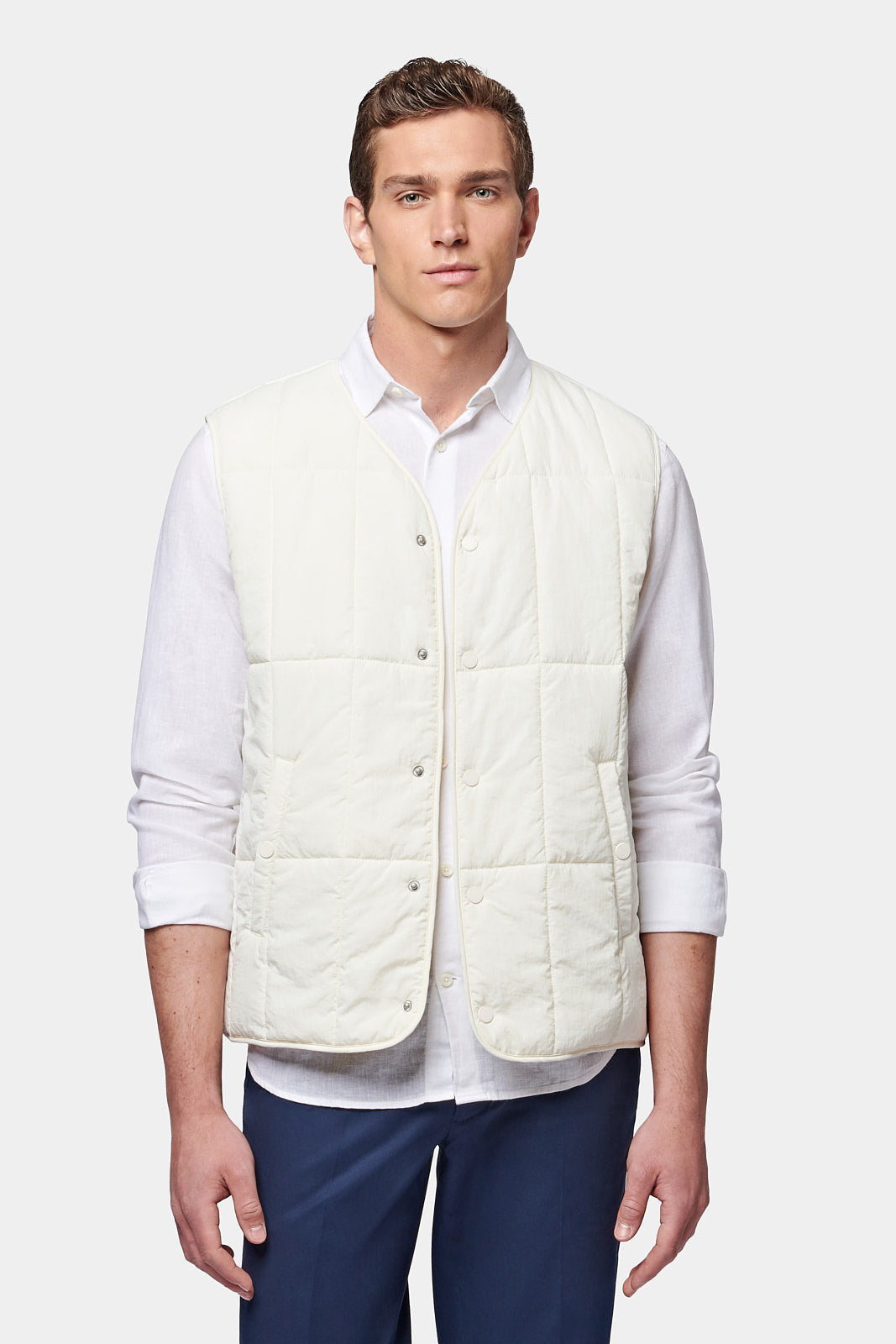 Padded V-Neck Gilet in Egret