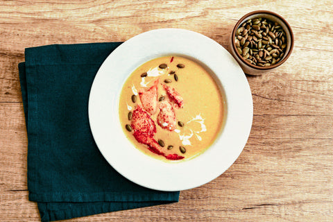 Squash and Roasted Poblano Soup with Lobster