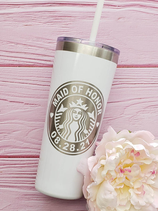 Marble Tumbler with Matte Black Personalized Starbucks Logo Decal