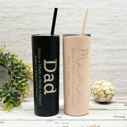 Mama with Kids Names Laser Engraved Matte Blush Tumbler with Straw - M –  SheltonShirts