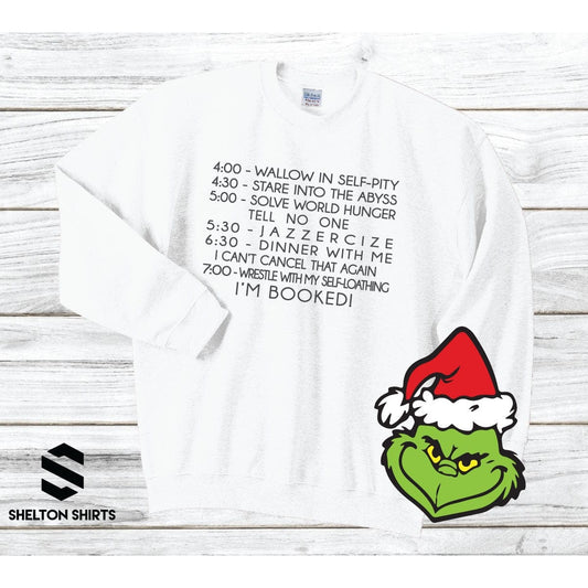 Grinch My Day Im Booked Shirt, Cute Christmas Grin Crewneck Sweatshirt Tee  Tops