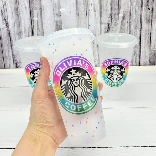 Set of 5 Confetti Color Changing Kids Cups with Colored Lids and Straw