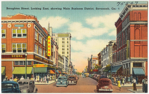 Vintage Postcard Image of Broughton Street Savannah GA
