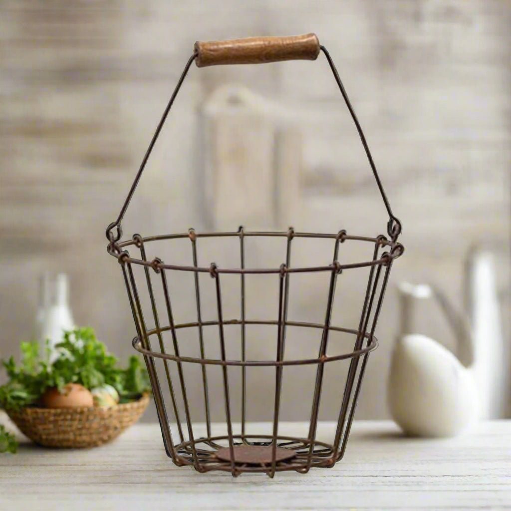 Primitive Spring Easter 6" Rusty Wire Egg Basket