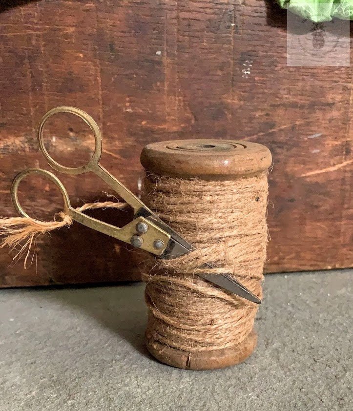 Found Wooden Spools w/Jute & Scissors - Moss & Embers Home Decorum