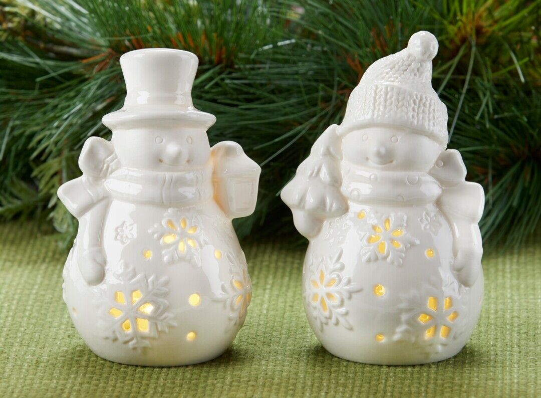 Christmas / Holiday Light up 5 LED White Porcelain Snowman 2 pc Figur –  The Primitive Pineapple Collection