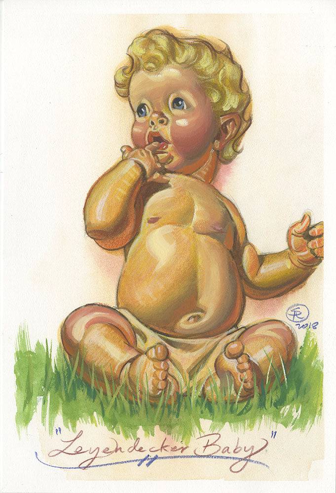 J.C. Leyendecker New Years Baby Study Watercolor and Prismacolor Paint