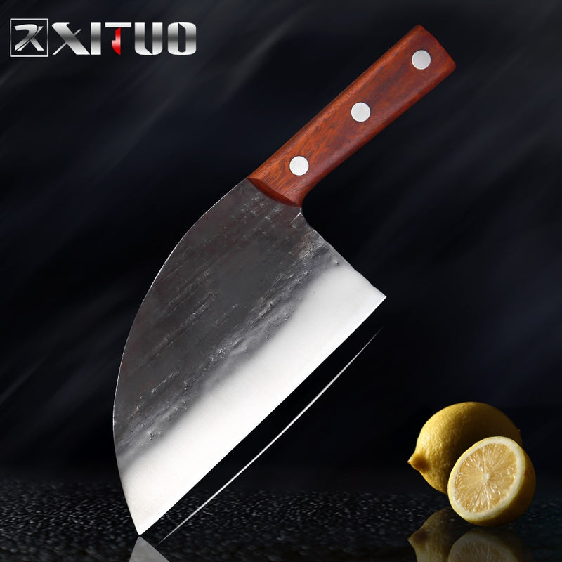 XITUO Superior Professional Handmade Forged Carbon Steel Chef Kitchen Slicing Chopping Kitchen Knife Traditional Cooking Tools