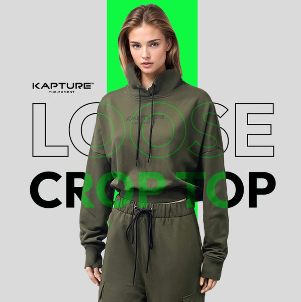 The Hoodie is a must-have fashion item in the wardrobe. KAPTURE's latest Loose Crop Top is made from 100% organic cotton, combining comfort and style. It embraces the concept of sustainable fashion and uses eco-friendly materials. The loose yet not oversized silhouette and unique batwing sleeve design make it perfect for everyday outfits.