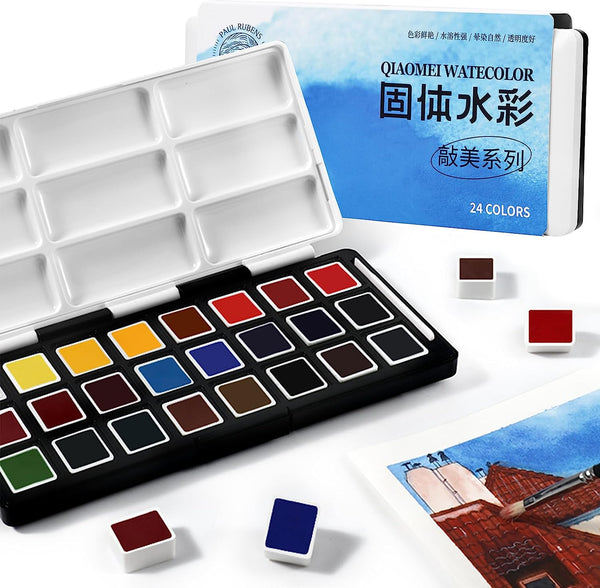  MeiLiang Watercolor Paint Set 52 Colors in Half Pans with  Drawing Pencil, Paint Brushes, 5 Watercolor Paper, Sponge, Black Drawing  Pens, Art Supplies for Adults Travel Watercolor & Purple Box 